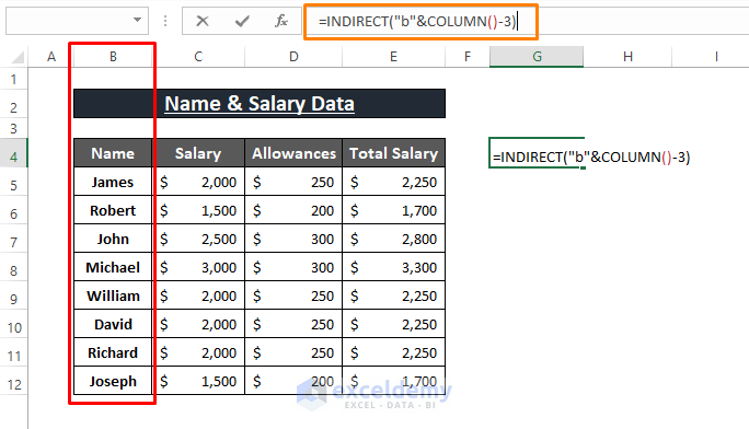 Indirect Function-Excel Transpose Multiple Columns to Rows
