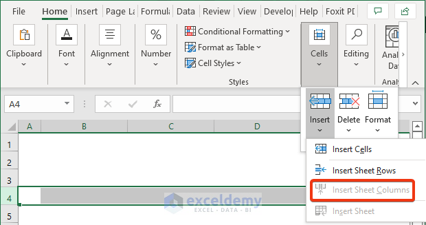 Select Column(s) before Inserting a New Column Solving Greyed Out problem