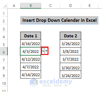 Drop Down Calendar in Multiple Columns