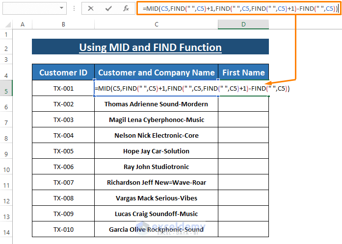 MID and FIND Function-Excel Extract Text Between Two Spaces