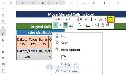 Changing Text Alignment to Move Merged Cells in Excel