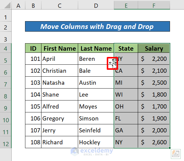 Move Multiple Columns in Excel with Drag and Drop