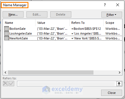 Name Manager-Excel Reference Table in Another Sheet