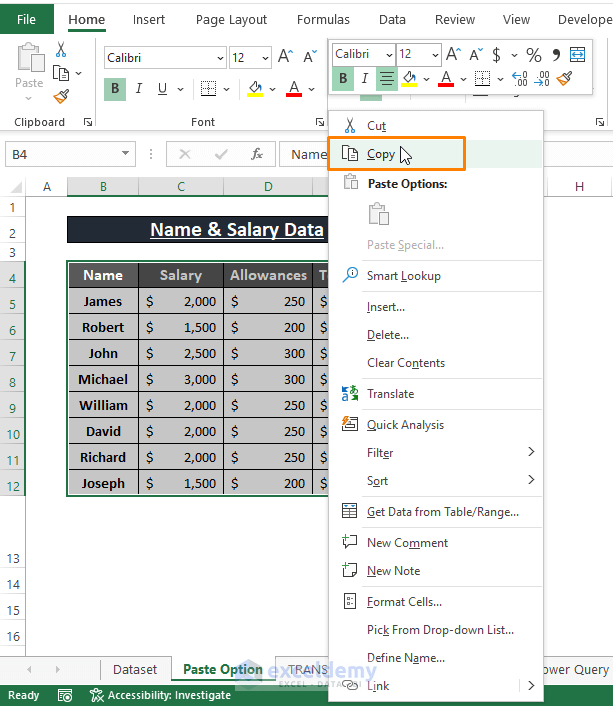 Paste Option-Excel Transpose Multiple Columns to Rows