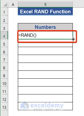 Excel RAND Function to Produce Random Numbers Between 0 and 1