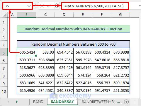 Produce Random Decimal Numbers with Excel RANDARRAY Function