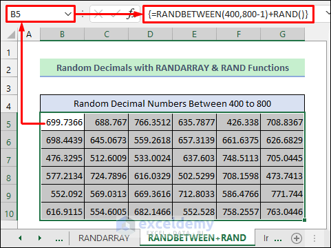 Random Decimal Numbers with RANDBETWEEN & RAND Functions