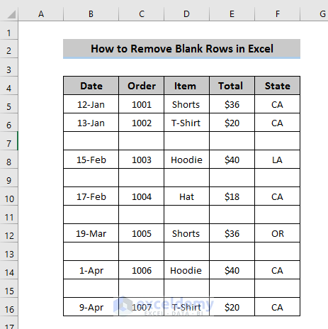 Remove Blank Rows in Excel