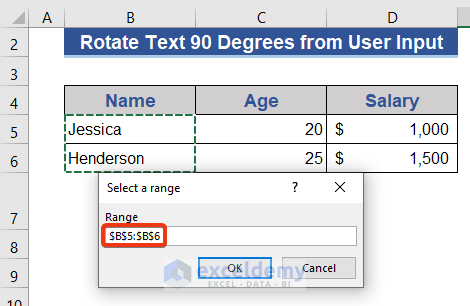 Excel VBA to Rotate Text 90 Degrees from User’s Input
