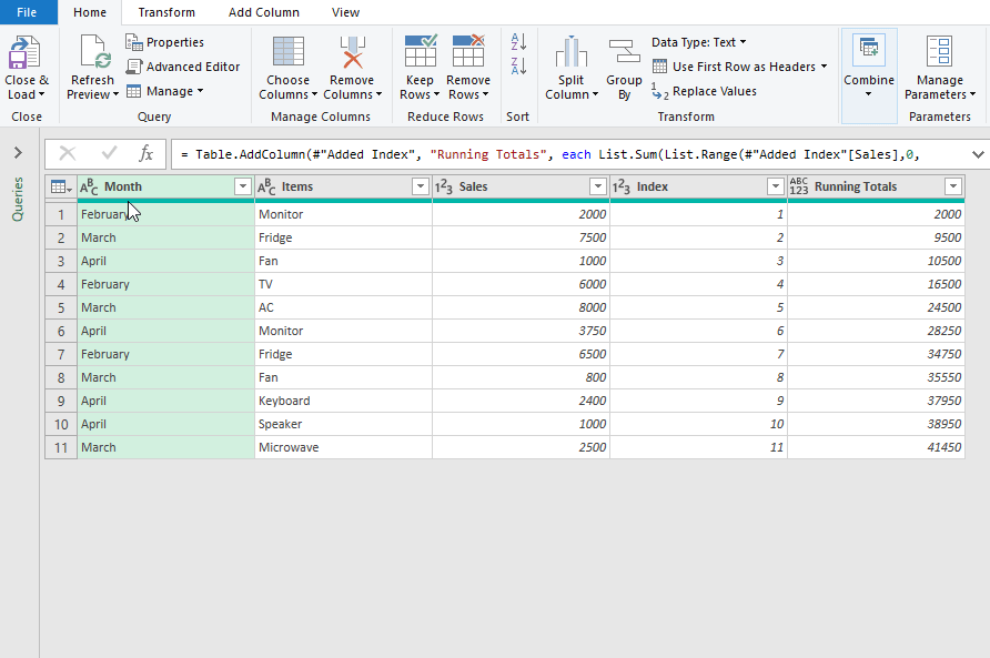 steps to expand table in power query