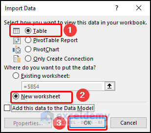 Loading table to new worksheet