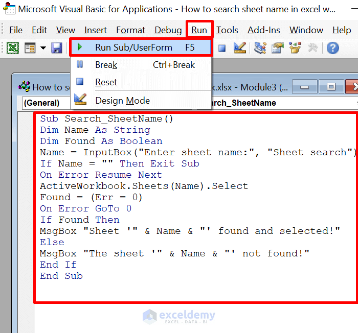 Search Sheet Names in Excel Workbook 6