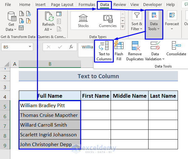 Split Full Names with the Help of Text to Columns Feature