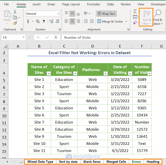 Sort and Filter are Greyed out in Excel