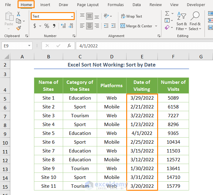 Sort and Filter in Excel Not Working Excel Sort by Date Not Working