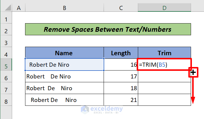 Remove Spaces Using TRIM Formula