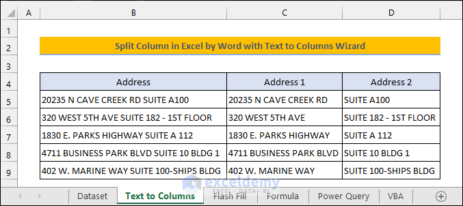 Split Column in Excel by Word