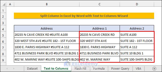 Split Column by Word with Text to Columns Wizard