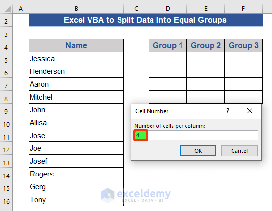 Split a Long List into Multiple Equal Groups with Excel VBA