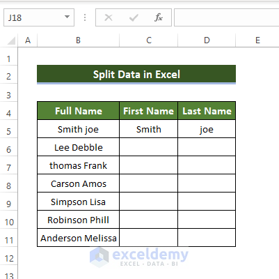 Split Data in Cells by Excel Using Flash Fill Feature