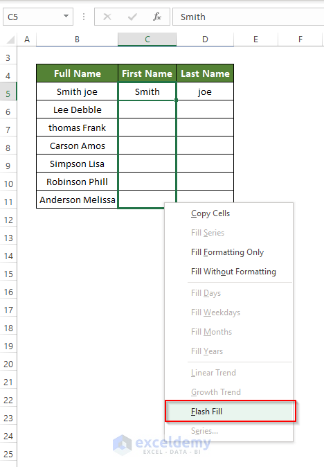 Split Data in Cells by Excel Using Flash Fill Feature