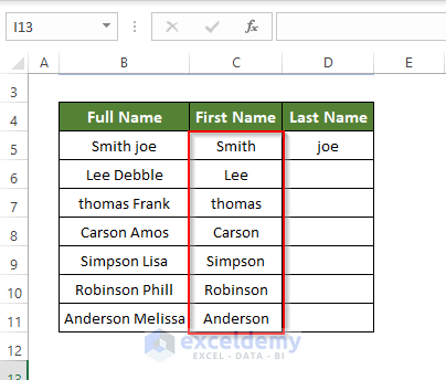 Split Data into Cells by Excel Using Flash Fill Feature
