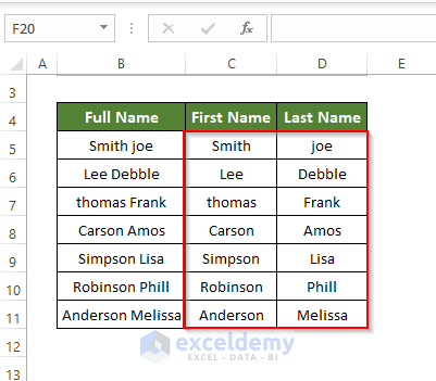 Split Data into Cells by Excel Using Flash Fill Feature