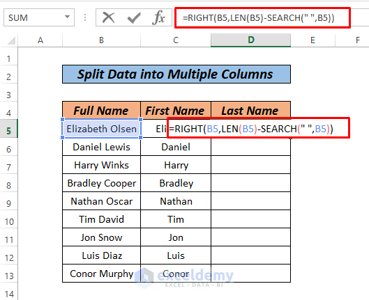 How to Split Data in One Excel Cell into Multiple Columns using formula