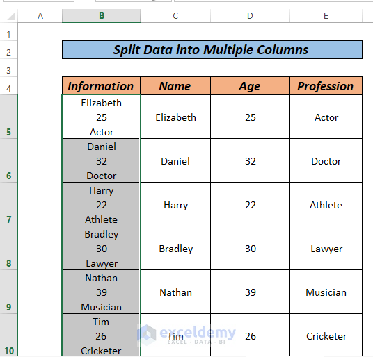 How to Split Data in One Excel Cell into Multiple Columns containing lines in cell