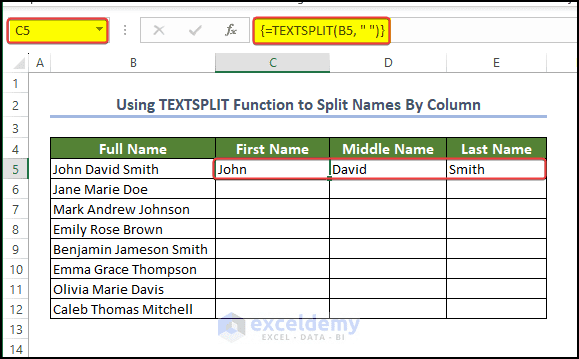 Split Function Example Nin Excel Split Names in Excel - ExcelDemy