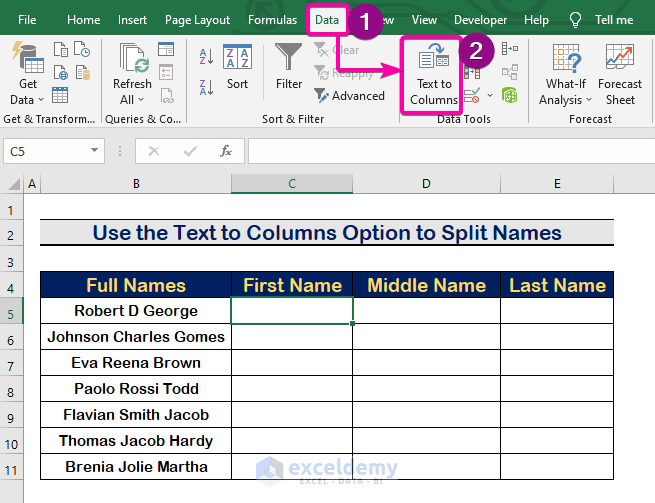 Suitable Ways to Split Names in Excel into Three Columns