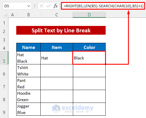 Use of Combined Formula to Split Text with Line Break