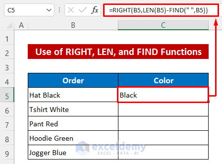 Use RIGHT, LEN, and FIND Functions to Split Text in Excel