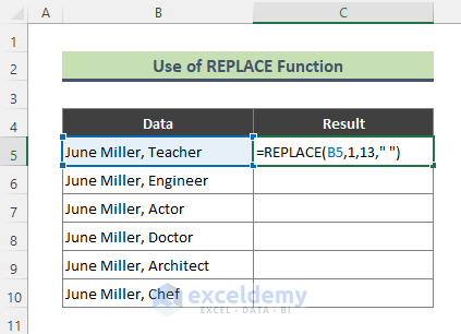 Excel REPLACE Function to Trim Part of Text