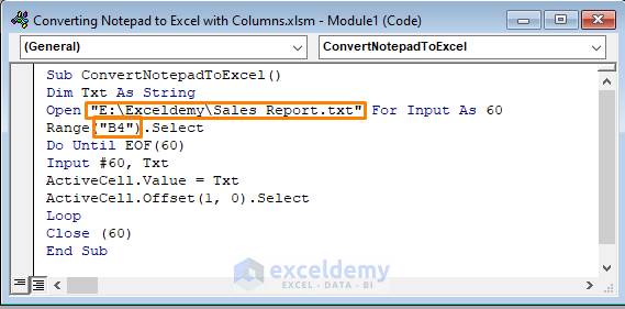 Using VBA Code How to Convert Notepad to Excel with Columns