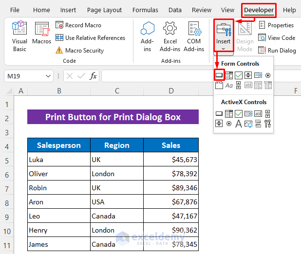 Use VBA Code to Make Print Button for Print Dialog Box in Excel