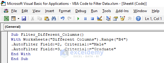 Apply VBA Code to Filter Data with Multiple Criteria in Different Columns in Excel
