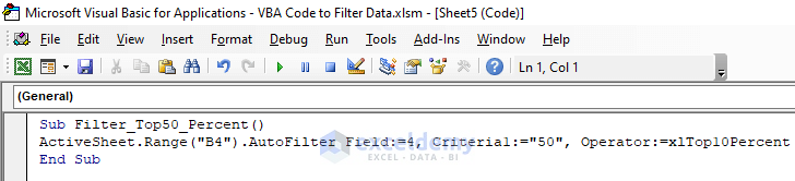 Use VBA Code to Filter Top 50 Percents in Excel