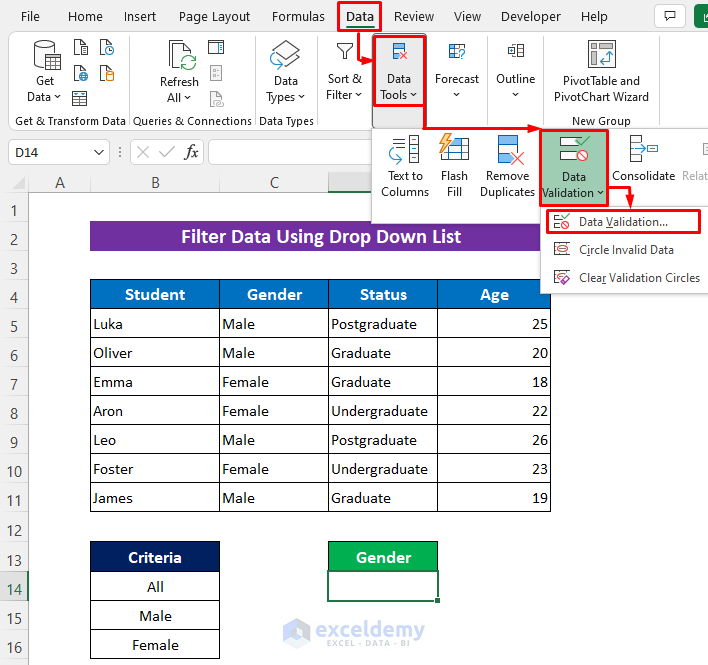 Apply VBA Code to Filter Data Using Drop Down List