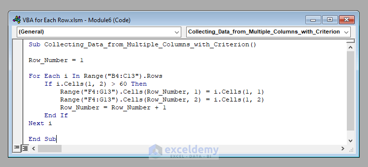 VBA Code to Use VBA for Each Row in a Range in Excel