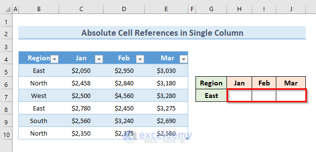 Use Absolute Structured References in a Single Column