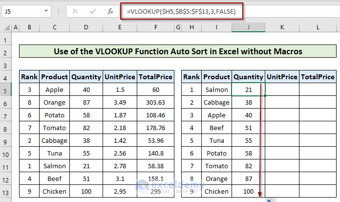 Auto Sort in Excel without Macros
