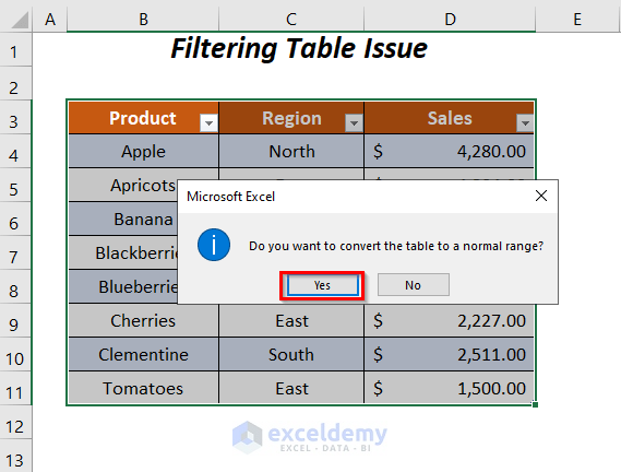 filtering Table