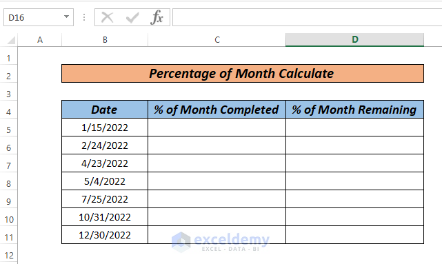 calculate percentage of month in excel using YEARFRAC function