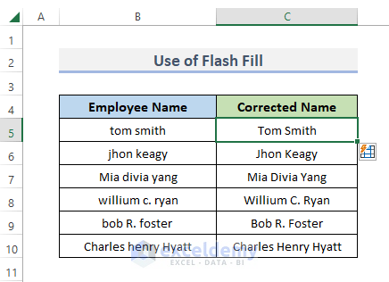 Use Flash Fill Option to Capitalize First Letter of Each Word