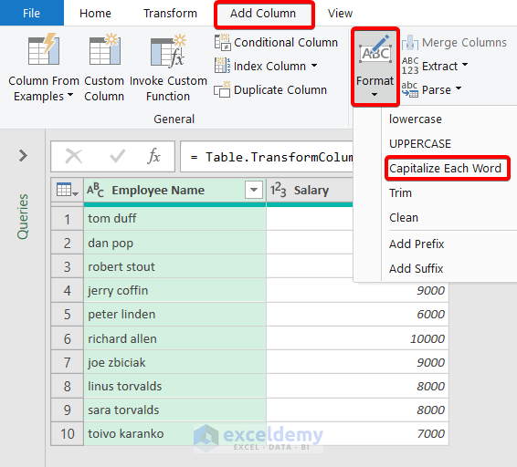 Change Case in Excel without a Formula Using Power Query