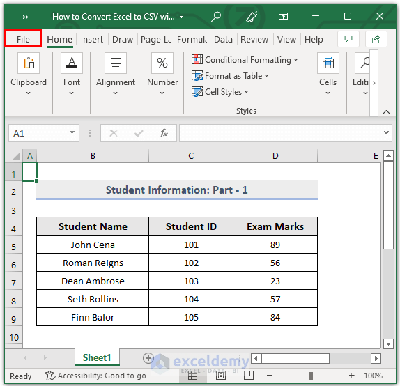 Using Save As Command to Convert Excel to CSV