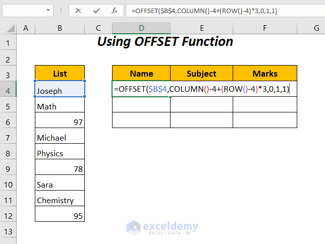 OFFSET function