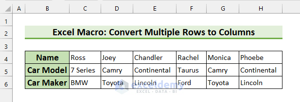 convert multiple rows to columns in excel macro