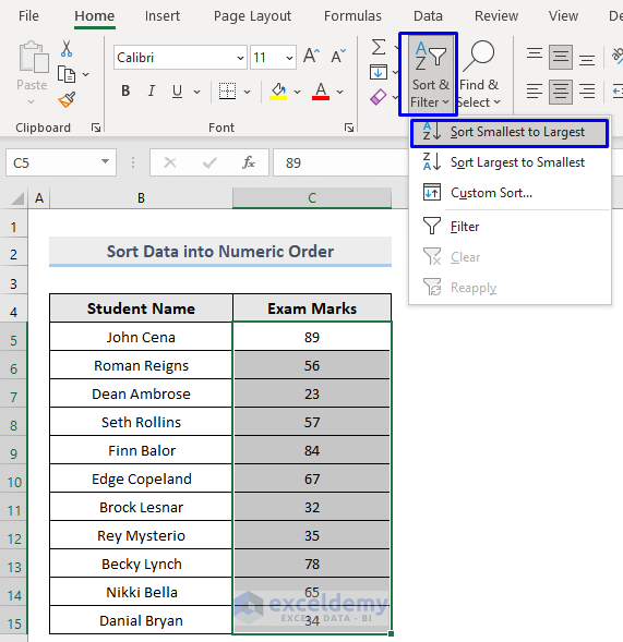 Difference Between Sort and Filter in Excel : Sort text and number together